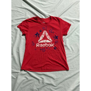 Girls Reebok T-shirt Size M Red with Blue Stars